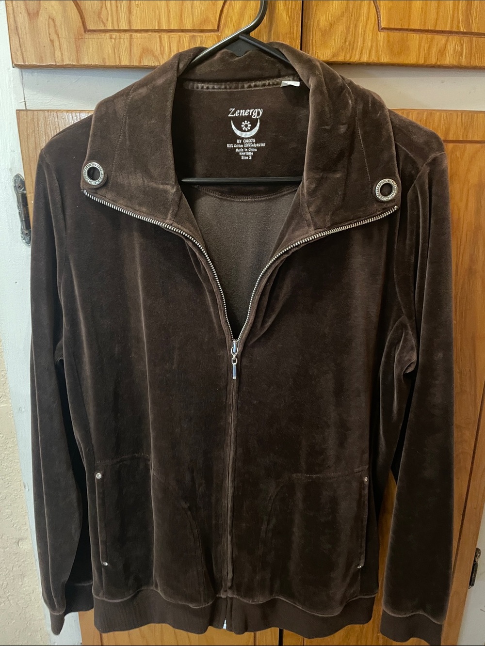 Zenergy Women's Brown Velvet Zip Bomber Jacket